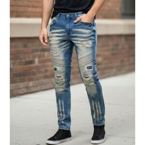 NWT Road Narrows Size 34X34 Jeans  Moto Distressed Straight Leg Biker Streetwear